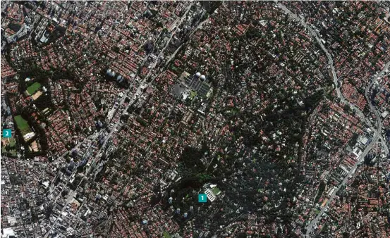  ?? Fotos Divulgação ?? Imagem de satélite feita pela Geosampa mostra região do Alto da Boa Vista, em São Paulo, considerad­a a mais arborizado da cidade; na imagem, destacam-se as áreas verdes nos entornos do Colégio Maria Imaculada e do Clube Hípico de Santo Amaro