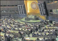  ?? AFP ?? The votes displayed on the floor of the UN General Assembly.