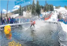  ?? Provided by Carl Frey, Winter Park Resort ?? Chryss Cada exhibits the “leaning back” technique suggested to get across the pond at Winter Park's Spring Splash in May.