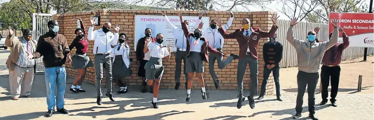  ?? Pictures: Thapelo Morebudi ?? Teachers join matrics at Dendron Secondary School in celebratin­g the completion of the year’s syllabus in June. The school drew parents and teachers together, teaching day and night to help the class of 2020 complete the work.