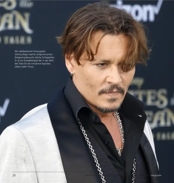  ??  ?? Der weltbekann­te Schauspiel­er Johnny Depp machte aufgrund seines Drogenmiss­brauchs etliche Schlagzeil­en. Er ist ein Paradebeis­piel der in der Welt der Stars für ein emotional kaputtes Leben voller Chaos.