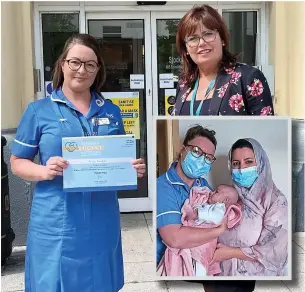  ?? ?? ●●Kristy Franklin (left) receiving her award from chief executive Karen James and (inset) with a refugee mum and baby