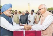  ?? AJAY AGGARWAL/HT FILE ?? Former PM Manmohan Singh and Congress chief Sonia Gandhi attended PM Modi’s swearing-in ceremony in May but failed to attend Sunday’s cabinet expansion excercise.