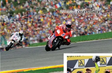  ??  ?? ABOVE: Stoner, Rossi and Pedrosa share the podium in Japan, 2008