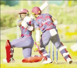  ?? ?? Action Thursday in a specially arranged warm up match for Cricket West Indies’ Rising Stars who are preparing for next year’s ICC 50 overs World Cup to be held in the Caribbean.