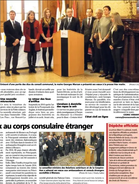  ?? (Photo C.V.) ?? Entouré d’une partie des élus du conseil communal, le maire Georges Marsan a présenté ses voeux à la presse hier matin.