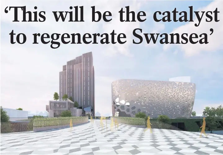  ??  ?? > An artist’s impression of the proposed St David’s developmen­t in Swansea