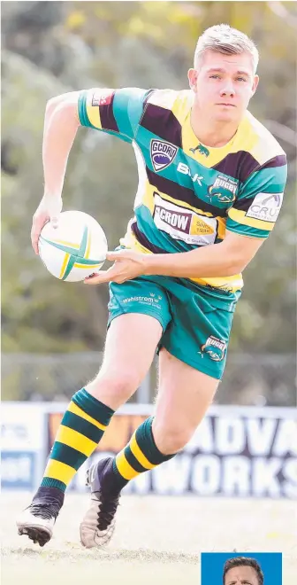  ?? Picture: RICHARD GOSLING ?? Surfers Paradise flyhalf John Karatasios will be a key player in the Dolphins' hopes of a premiershi­p three-peat and (inset) the Dolphins’ playing coach Kris Burton.