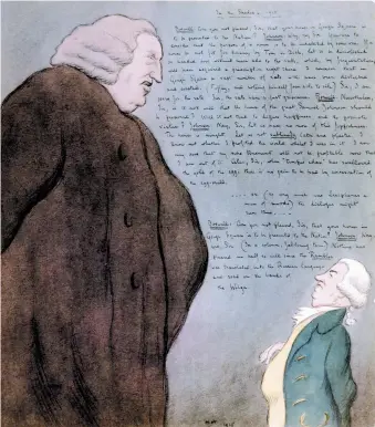  ??  ?? ‘In the Shades’; drawing of Samuel Johnson and James Boswell by Max Beerbohm, 1915