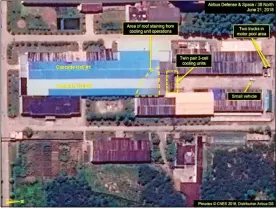  ??  ?? ACTIVITY: A satellite picture of North Korea’s Yongbyon nuclear site, which US experts say is expanding rapidly – despite Kim Jong-Un’s promises to disarm