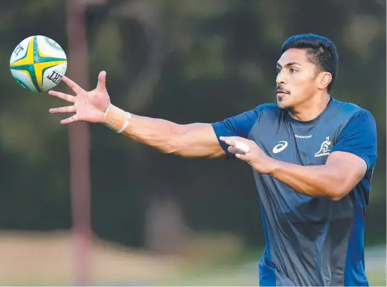  ?? Picture: AAP IMAGE ?? Pete Samu trains with the Wallabies at Ballymore in Brisbane ahead of the Test on Saturday night.