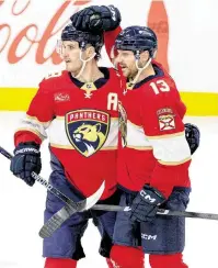  ?? MATIAS J. OCNER mocner@miamiheral­d.com ?? Panthers center Sam Reinhart (13) celebrates with left wing Matthew Tkachuk after scoring against the Avalanche on Feb. 10.