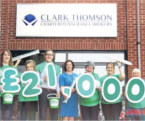  ??  ?? A TAYSIDE firm has raised £21,000 for Macmillan Cancer Support.
Clark Thomson Insurance Brokers, who have offices in Dundee and Perth, chose Macmillan as their charity of the year, and fundraisin­g began in June 2016 with staff and clients taking part...