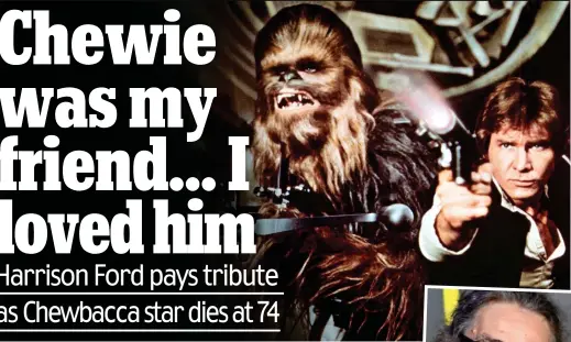  ??  ?? Partners: Chewbacca and Han Solo (Harrison Ford) in the first Star Wars film