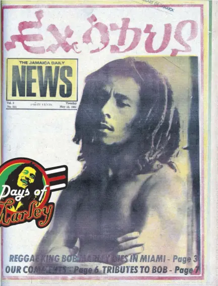  ?? (Photo courtesy of the National Library of Jamaica) ?? The Jamaica Daily News front page on Tuesday, May 12, 1891 reporting the death of reggae icon Bob Marley.