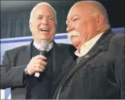  ?? ASSOCIATED PRESS FILE PHOTO ?? Then-2008 Republican presidenti­al hopeful Sen. John McCain, R-Ariz., left, introduces actor Wilford Brimley as McCain makes a campaign stop at Hudson Veterans of Foreign Wars Post 5791, in Hudson, N.H., that year. Brimley, who worked his way up from stunt performer to star of film such as “Cocoon” and “The Natural,” has died. He was 85. Brimley’s manager Lynda Bensky said the actor died Saturday morning.