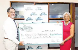  ?? CONTRIBUTE­D ?? President & CEO Charles Ross presents a cheque donation of $1million to Sandra Glasgow, chairperso­n of the National Crime Prevention Fund and spokespers­on for Crime Stop.