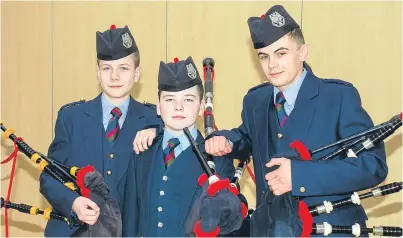  ?? Picture: Angus Findlay. ?? Taking part in the bagpipes section were youngsters from Perth and District Pipe Band. From left: Brogan Townsley, Cailem Townsley and Rhys Barr.