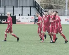  ?? ?? Newlands celebrate one of their five goals in the win at Itis Itis Rovers