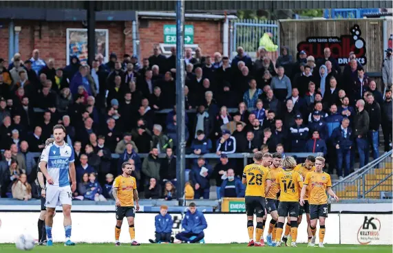  ?? Picture: Will Cooper/JMP ?? Newport players celebrate a goal in Saturday’s 3-1 win against Bristol Rovers at the Memorial Stadium