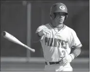  ?? NWA Democrat-Gazette/ANDY SHUPE ?? Greenland catcher Chandler Alaniz tosses the bat March 24 after drawing a walk against Smackover during the Jarren Sorters Memorial Tournament at A.J. Allen Park in Greenland.