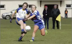  ??  ?? Wicklow’s Keelin Stafford gets her shot away as Aoife Daly closes in.
