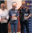  ?? ?? KZNRU president Brian van Zyl, former Sharks coach Ian Mcintosh and author Mike Greenaway at the Toti Rugby Club book launch. | HENRY RUTHERFORD