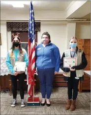  ?? SUBMITTED PHOTO ?? Two Girl Scouts from Troops 71790 and 71879 were recently recognized for their service to Girl Scouting. In this photo, left to right are: Annabelle Z., Troop 71879; Erica Rotanz, program advisor; and Abigail S., Troop 71790 — all from Pennsburg.