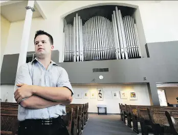  ?? RIC ERNST/FILES ?? The 1912 heritage Casavant organ Opus 485 that Holy Trinity organist and choirmaste­r Michael Dirk plays hymns on has suffered water damage. The church is raising funds to pay for the necessary repairs.