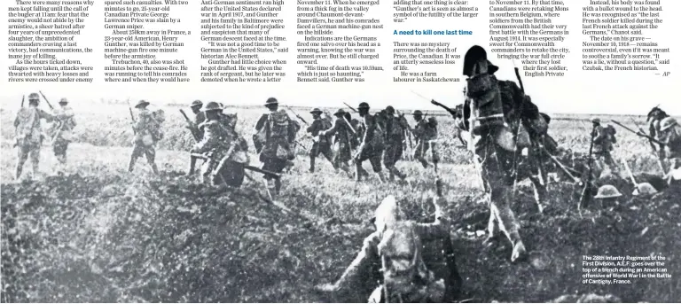  ??  ?? The 28th Infantry Regiment of the First Division, A.E.F. goes over the top of a trench during an American offensive of World War I in the Battle of Cantigny, France.