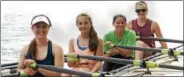  ?? STAN HUDY — SHUDY@DIGITALFIR­STMEDIA.COM ?? The Shenendeho­wa lightweigh­t quad of Virginia Partlow, Isabel Smrstik, Liza Keers and Juliana Schmidt return to the dock on the Mohawk River on Wednesday afternoon preparing for this weekend’s Scholastic Rowing Associatio­n of America national...