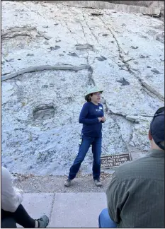  ?? LISA SCHOCH — PROVIDED BY CDOT ?? Nicole Peavey, staff paleontolo­gist for the Colorado Department of Transporta­tion, led a tour for some of the CDOT statewide staff in October, helping them recognize some of the state’s paleontogi­cal resources.