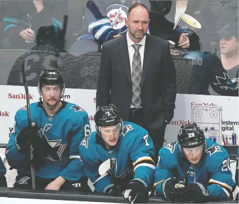  ?? TONY AVELAR/THE ASSOCIATED PRESS ?? While several coaches have been fired this season for inappropri­ate behaviour, former San Jose Sharks bench boss Peter DeBoer was canned because his team was losing too many games. In the new NHL, however, it’s unlikely he’ll get another job quickly, if at all.