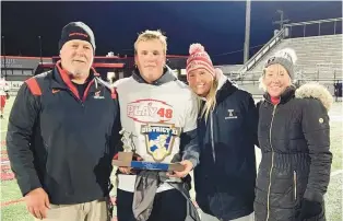  ?? CONTRIBUTE­D PHOTO ?? AJ Moncman, second from left, got to celebrate Parkland winning the District 11 6A championsh­ip with, from left, his dad, Tim, sister Taylor and mom, Kim Moncman.