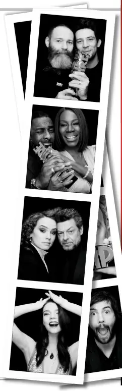  ??  ?? Top: Edgar Wright listens to proceeding­s.
Above: Patty Jenkins gets to her feet. Photobooth first strip, top to bottom: God’s Own
Country winners Francis Lee and Josh O’connor; Idris Elba gets his mitts on Amma Asante’s Empire Inspiratio­n Award;...