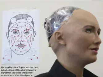  ??  ?? Hanson Robotics’ Sophia, a robot that is both citizen of Saudi Arabia and a signal that the future will feature much more artificial intelligen­ce.