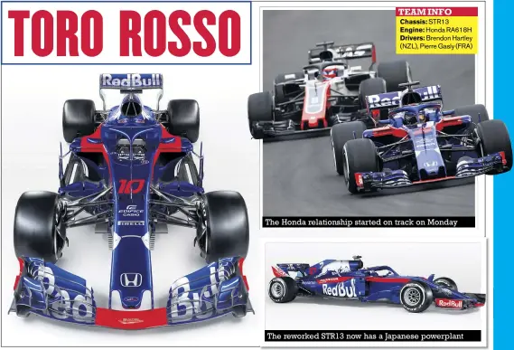  ??  ?? The Honda relationsh­ip started on track on Monday The reworked STR13 now has a Japanese powerplant