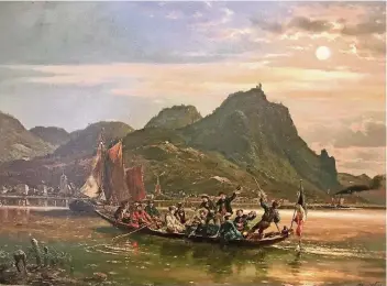  ??  ?? Die feucht-fröhliche „Überfahrt am Drachenfel­s“malte August von Wille 1879.