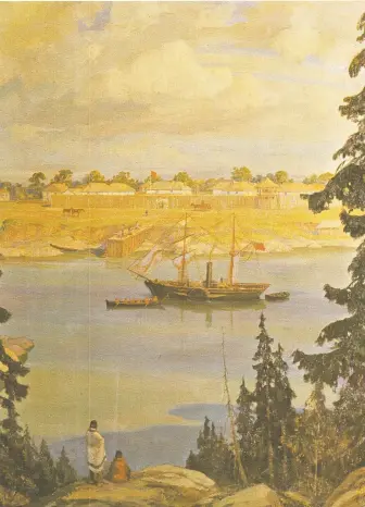  ?? DOUBLEDAY CANADA ?? This 1846 painting by A. Sherriff Scott shows the S.S. Beaver, a Hudson's Bay Company steamship, anchored off Fort Victoria. The company is the subject of author Stephen R. Bown's new book.