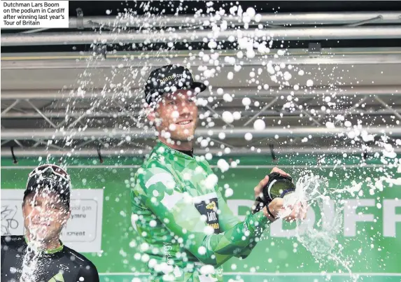  ??  ?? Dutchman Lars Boom on the podium in Cardiff after winning last year’s Tour of Britain