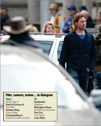  ??  ?? Brad Pitt during filming in Glasgow for World War Z