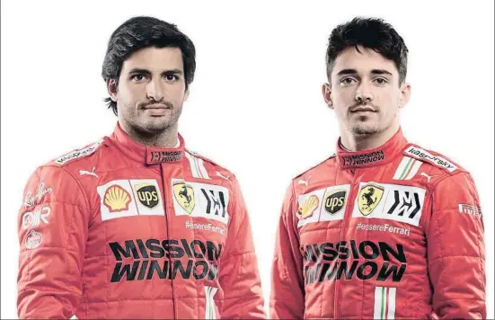  ?? FERRARI PRESS OFFICE / REUTERS ?? Carlos Sainz y Charles Leclerc forman la pareja de Ferrari más joven desde 1968, con 49 años entre los dos