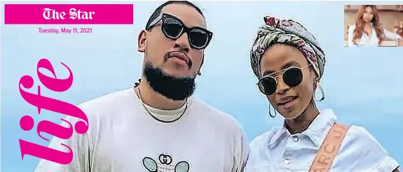  ??  ?? Tuesday, May 11, 2021
RAPPER AKA and his fiancee Anele “Nelli” Tembe, who died last month after plunging from the balcony of a Cape Town hotel. Inset: Enhle Mbali Mlotshwa.