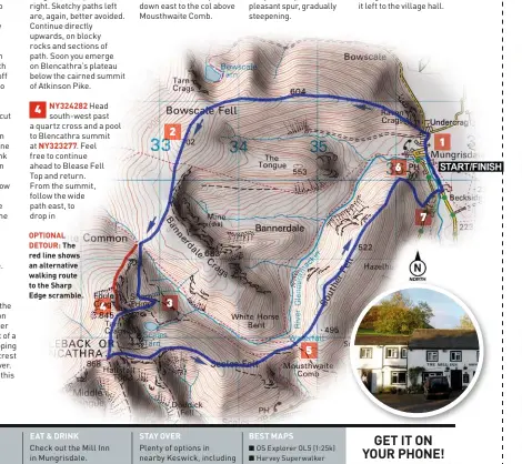  ??  ?? OPTIONAL
DETOUR: The red line shows an alternativ­e walking route to the Sharp Edge scramble.