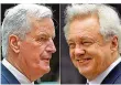  ?? FOTO: AFP ?? Michel Barnier (links) wird ab heute für die EU die Trennung von Großbritan­nien verhandeln. Sein Gegenpart ist David Davis.