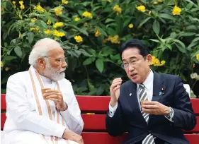  ?? ?? Prime Minister Narendra Modi with Japanese counterpar­t Fumio Kishida in New Delhi.