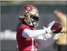  ?? JEFF CHIU — THE ASSOCIATED PRESS ?? San Francisco 49ers wide receiver Deebo Samuel catches a pass during a practice in Santa Clara, Calif. on Thursday.