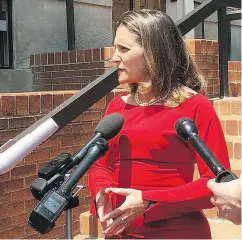  ?? ALEX PANETTA / THE CANADIAN PRESS ?? Before heading back to Ottawa Friday, Canadian Minister of Foreign Affairs Chrystia Freeland said NAFTA talks in Washington this week were productive.