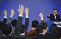  ?? REUTERS ?? SOUTH KOREAN President Moon Jae-in speaks during his New Year press conference at the presidenti­al Blue House in Seoul, South Korea, Jan. 14.