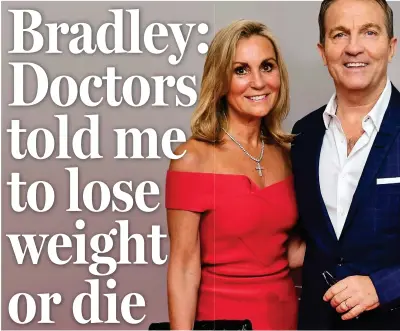  ??  ?? Family history of heart disease: Bradley Walsh with his wife, choreograp­her Donna Derby